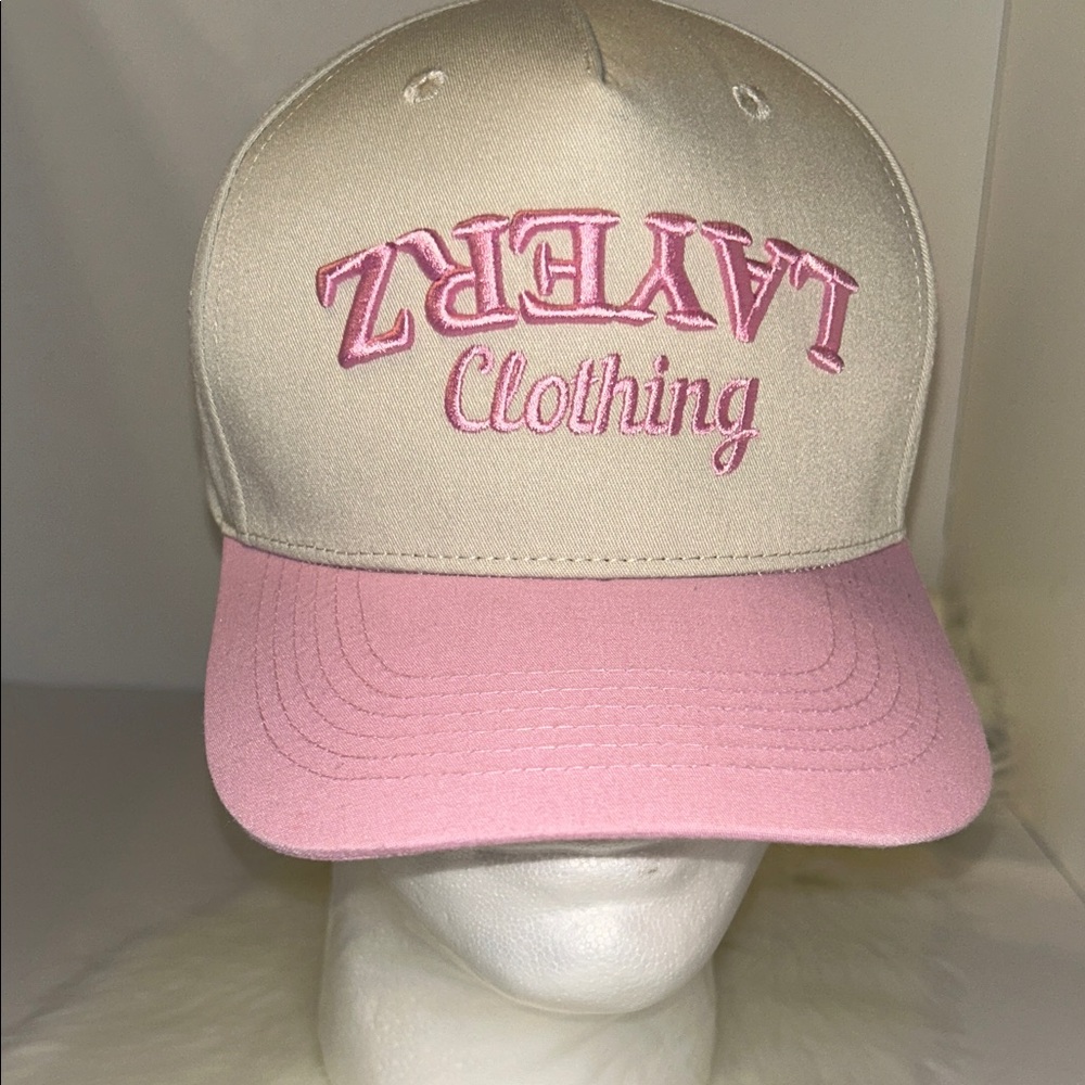 Layerz Clothing pink and cream embroidered cap NEW trucker hat adjustable snaps